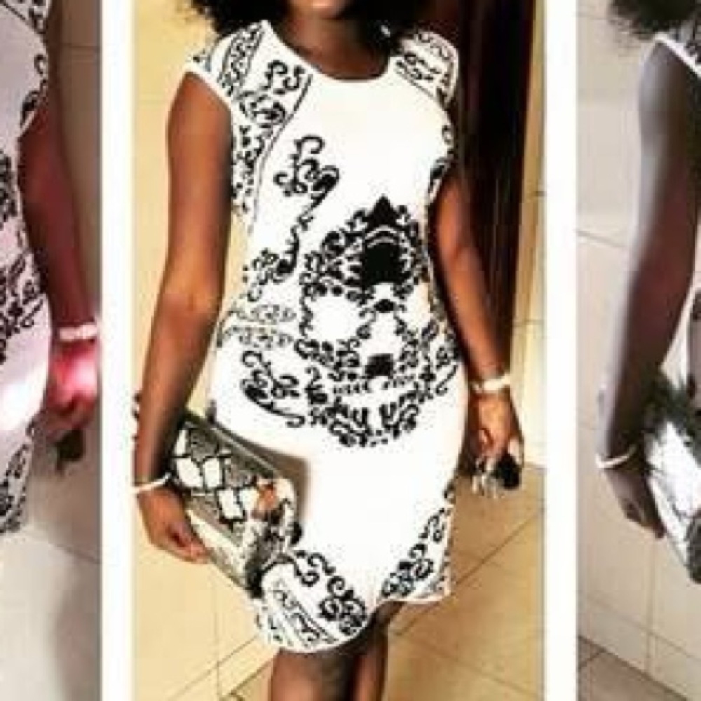 Elegant Black and White Patterned Mini Dress